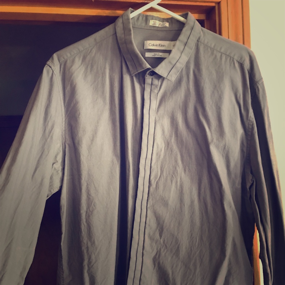 Calvin Klein Grey Dress Shirt with Navy Stripe